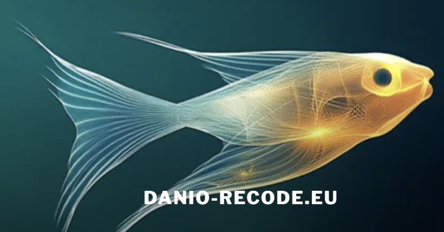Stylized illustration of a fish with text: "DANIO-RECODE.EU".